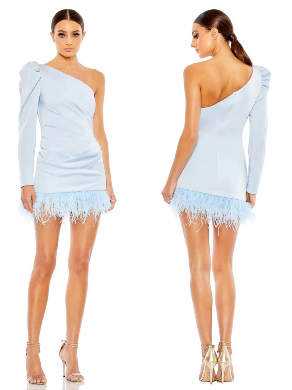 NWT Mac Duggal 11440 Dress Pale Blue One Shoulder Mini Dress Size 8